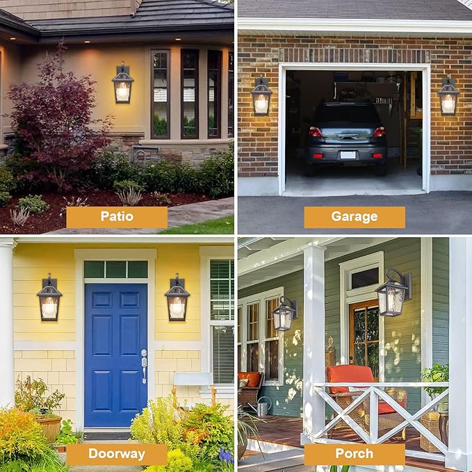 Outdoor Lights Fixtures Wall Mount, Outdoor Wall Lantern with Water Ripple Glass, Waterproof Outside Exterior Wall Sconce Lights Fixture for House, Front Porch, Patio, Matte Black