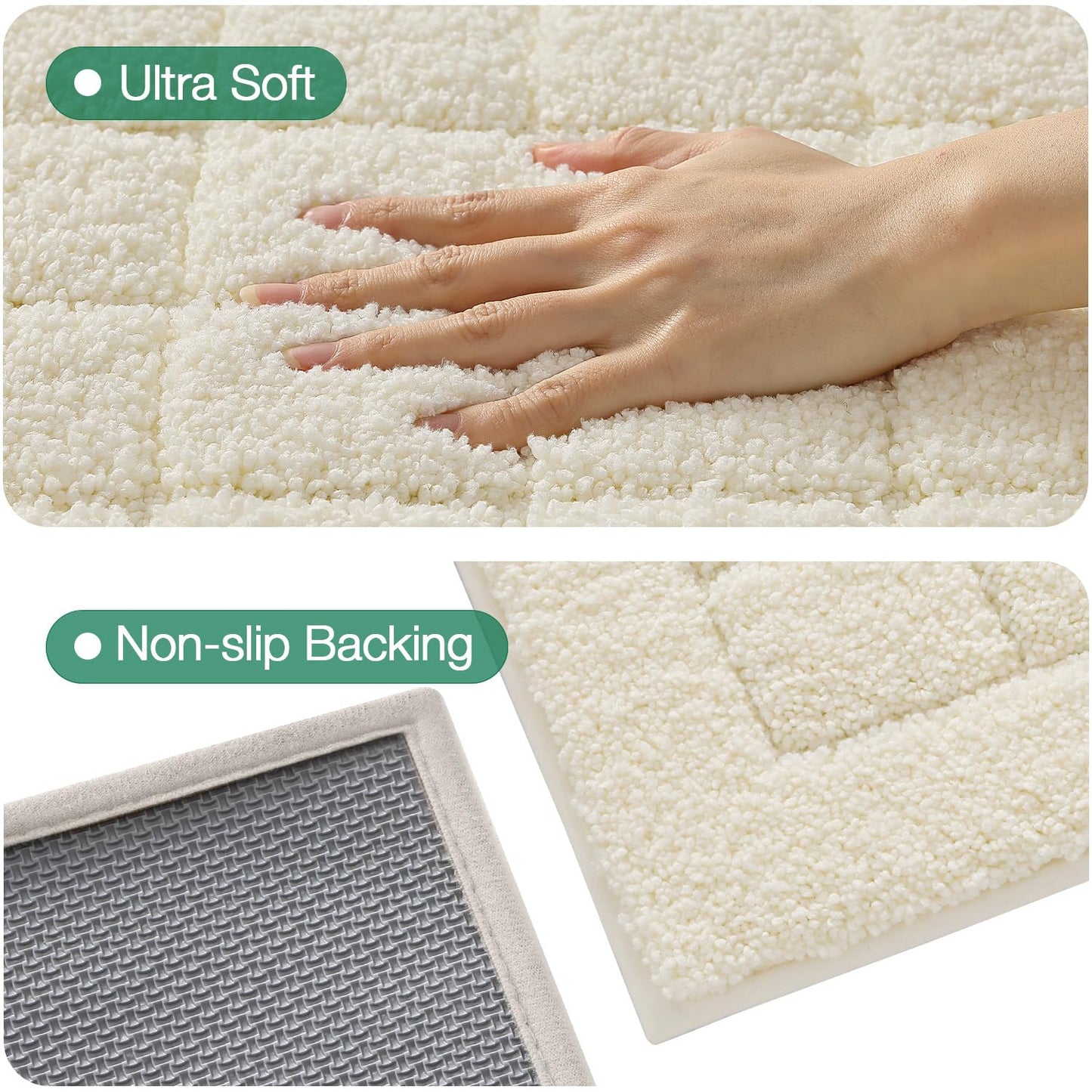 LUMI Modern Bathroom Rug, Washable Soft Absorbent Non Slip Bath Mat, Upgraded Premium Microfiber Plush Comfort Rugs for Shower Room, Bathtub, 20"x32", Ivory White