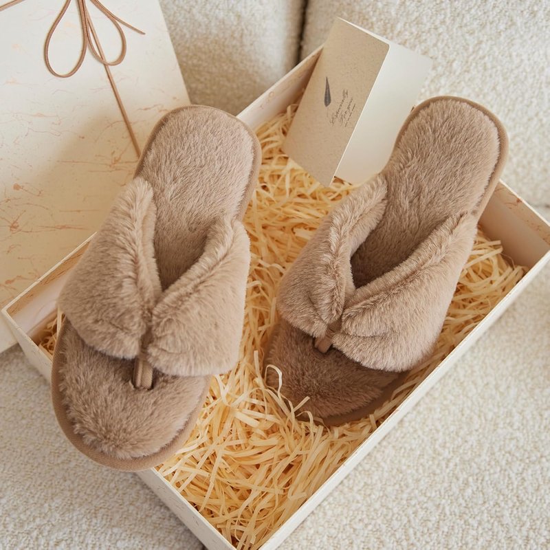 Fluffy House Slippers for Women - Open Toe Memory Foam Slides | Soft Indoor/Outdoor Flip Flops