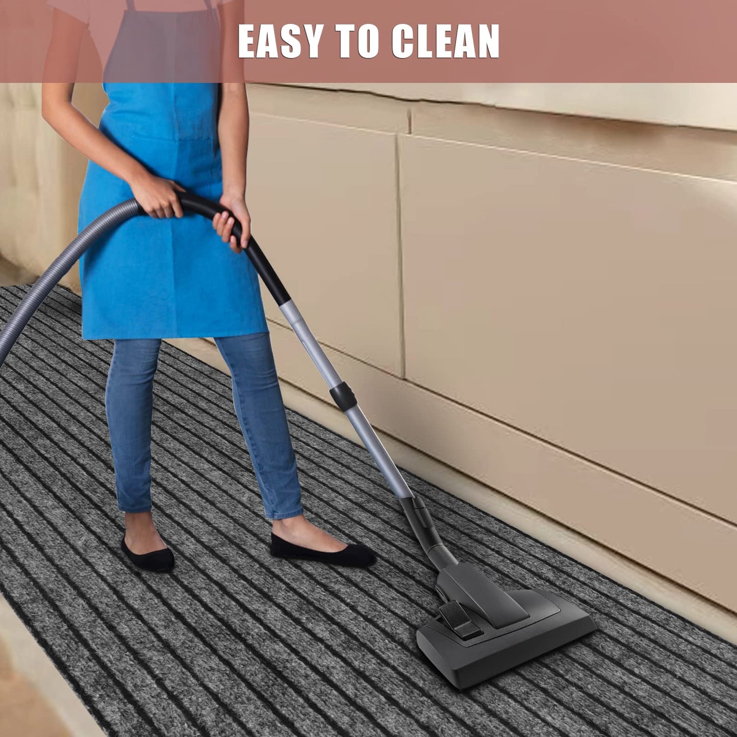 Runner Rug 2 ft x 6 ft Indoor/Outdoor Low Profile, Hallway, Kitchen, Patio, Deck Area, RV, Entryway, Garage, with Non-Slip Rubber Backing, Gray with Black Stripe, Custom