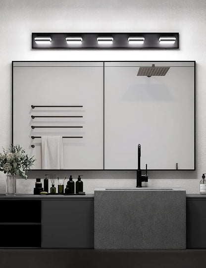 VOLISUN 5CCT Bathroom Light Fixtures Over Mirror, Dimmable, 360°Rotatable Head, 40 inch, 5 Light Bathroom Vanity Light Fixtures, Black LED Vanity Lights for Bathrooms-ETL Certificated