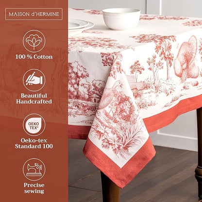 Maison d' Hermine Table Cloth Square Table 100% Cotton 54 x 54 Inches Fall Tablecloth Reusable Everyday Use for Thanksgiving Christmas Decorations Dining Farmhouse Party (Holy Jouy - Red)