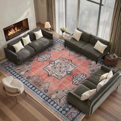FLYRUGGO Boho Persian 5x7 Rust Area Rug for Living Room Dining Room Office Bedroom
