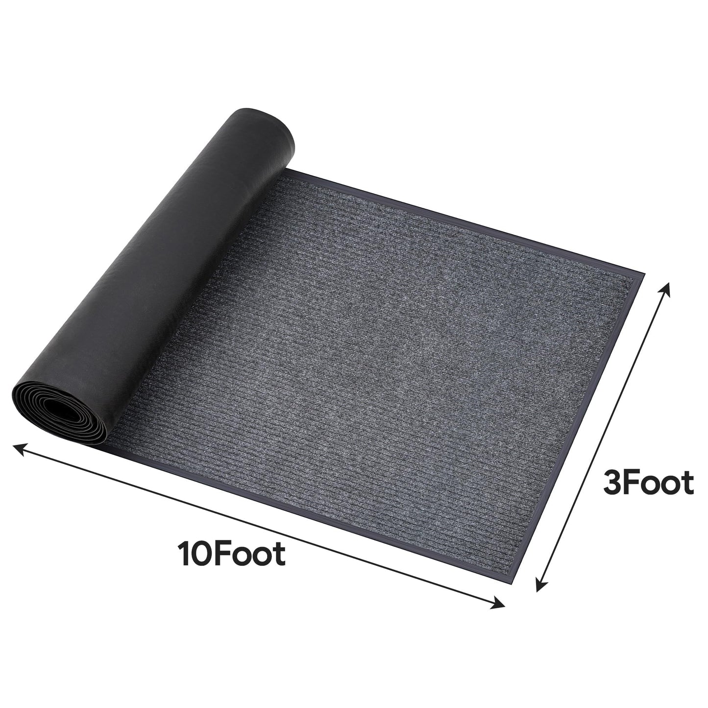 Front Door Mat 3' X 10' Commercial Door Mats Heavy Duty Carpet with Non-Slip Back Rubber Backed Runner Rugs Doormats for Hallway Entryway Home High Traffic Area (Grey)