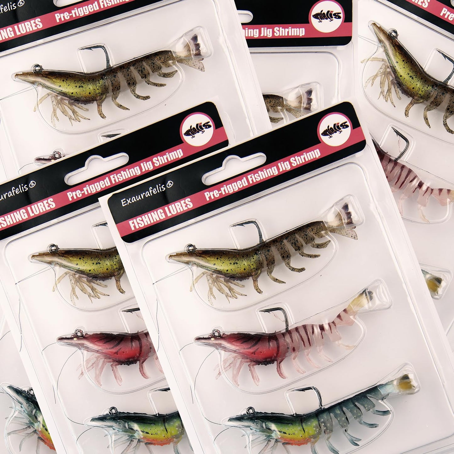 EXAURAFELIS 3pcs Fishing Lures Shrimps baits Pre-Rigged Fish Jigs - Soft Lure Bass Trout Lifelike Shrimp Crayfish Swimbait
