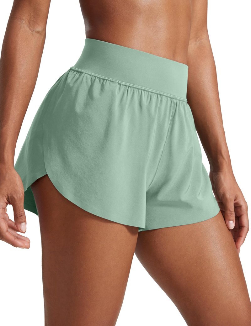 CRZ YOGA High Waisted Split Running Shorts for Women 3" - Comfy Mesh Liner for Workout Athletic GymTrack Quick Dry Green Palm Court Small