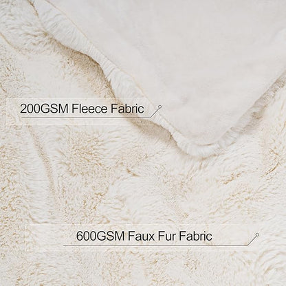 Touchat Luxury Faux Rabbit Fur Throw Blanket Twin Size for Couch,Super Heavy Warm Cozy Blanket for Sofa Bedroom Living Room,Ultra Soft Fluffy Reversible Plush Blanket for Home Decor Gifts,Cream White