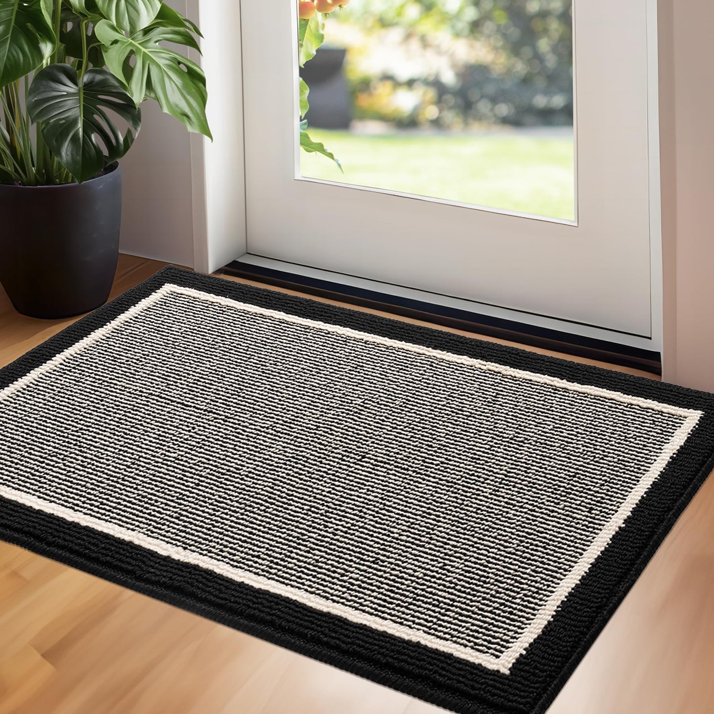 GRANNY SAYS Door Mat, 32" x 48" Welcome Mat Outdoor Rugs Non-Slip, Dirt Absorb Front Door Mat Outside Entrance, Low Profile Inside Floor Mat, Rugs for Entryway Indoor, Large Doormats, Black