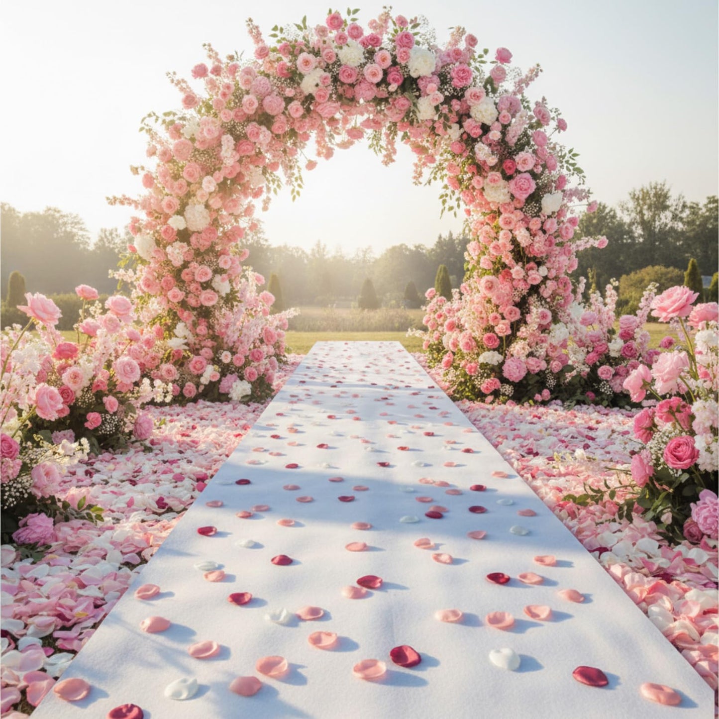 Boao 600 Pcs Silk Rose Petals with 3.3 x 65.6 ft White Carpet Floor Runner Artificial Pink Rose Petals and White Aisle Runner Carpet Rug for Wedding Christmas Anniversary Party Decorations