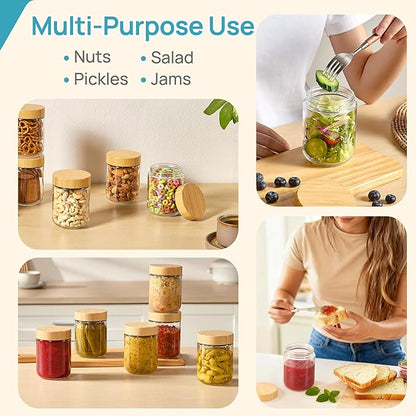 Vtopmart 12 Pack 16oz Glass Overnight Oats Containers with Bamboo Lids, Portable Wide Mouth Glass Jars Leak Proof, Reusable Glass Food Storage Containers for Yogurt Chia Pudding Salad Pickling Snacks