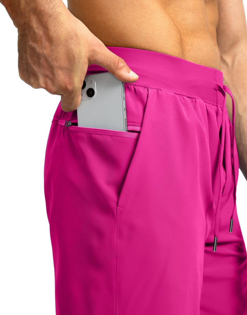 Soothfeel Men's Running Shorts with Zipper Pockets 9"/ 7"/ 5" Lightweight Quick Dry Basketball Gym Workout Athletic Shorts for Men (Hot Pink, L)