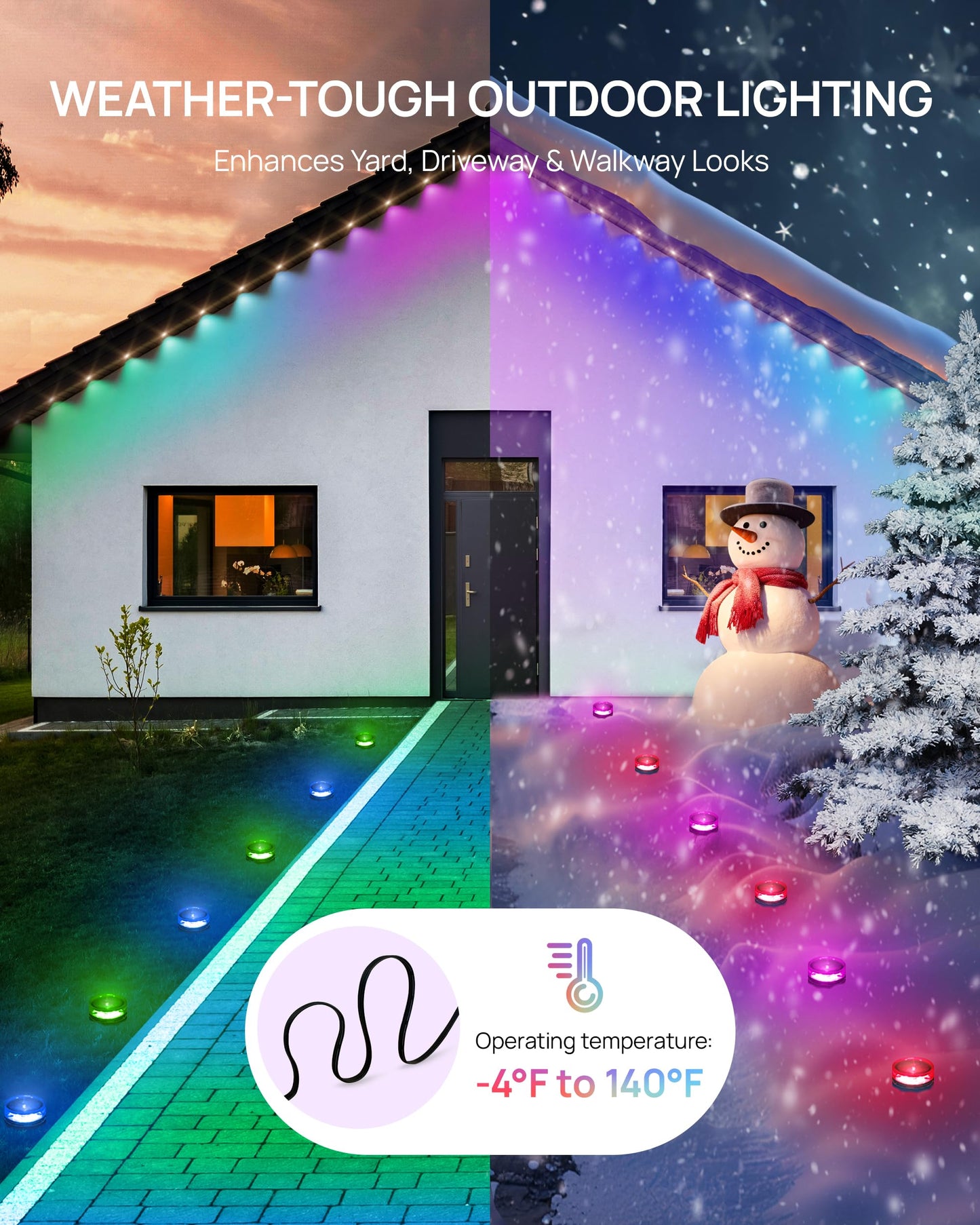 VCOKEN Christmas Pathway Lights, 50FT with Smart 15 LED RGBWW Outdoor Ground Lights with App Control, DIY Scene Modes IP65 Waterproof Walkway Light for Yard, Walkway Driveway Garden Decor