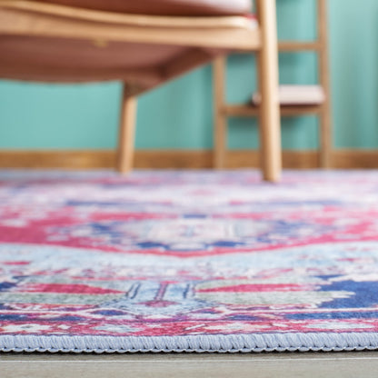 SAFAVIEH Washable Rug Tucson Collection - 4' Square, Red & Navy, Slip Resistant & Easy to Clean, Ideal for Foyer, Kitchen, Nursery, Office, Bedroom (TSN108Q)
