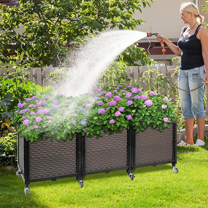 Raised Plant Box with Wheels 47.2"x15.7"x16.1", Raised Beds for Gardening Self Watering, Durable Metal Lockable Casters, Rectangular Garden Planter Perfect for Garden Patio Balcony Deck
