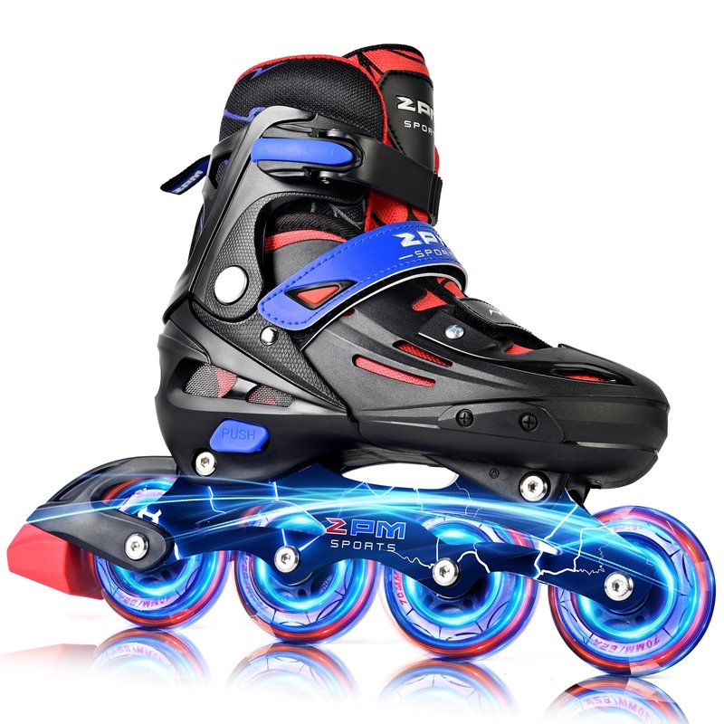 2PM SPORTS Adjustable Inline Skates Kids Boys Ages 5-8 8-12 4-6 6-12 10-12 with Light Up Wheels, Roller Skates Blades for Boys Beginner Youth Indoor Outdoor Size 11C 1 2 3 4 5 6 7 Spider Black