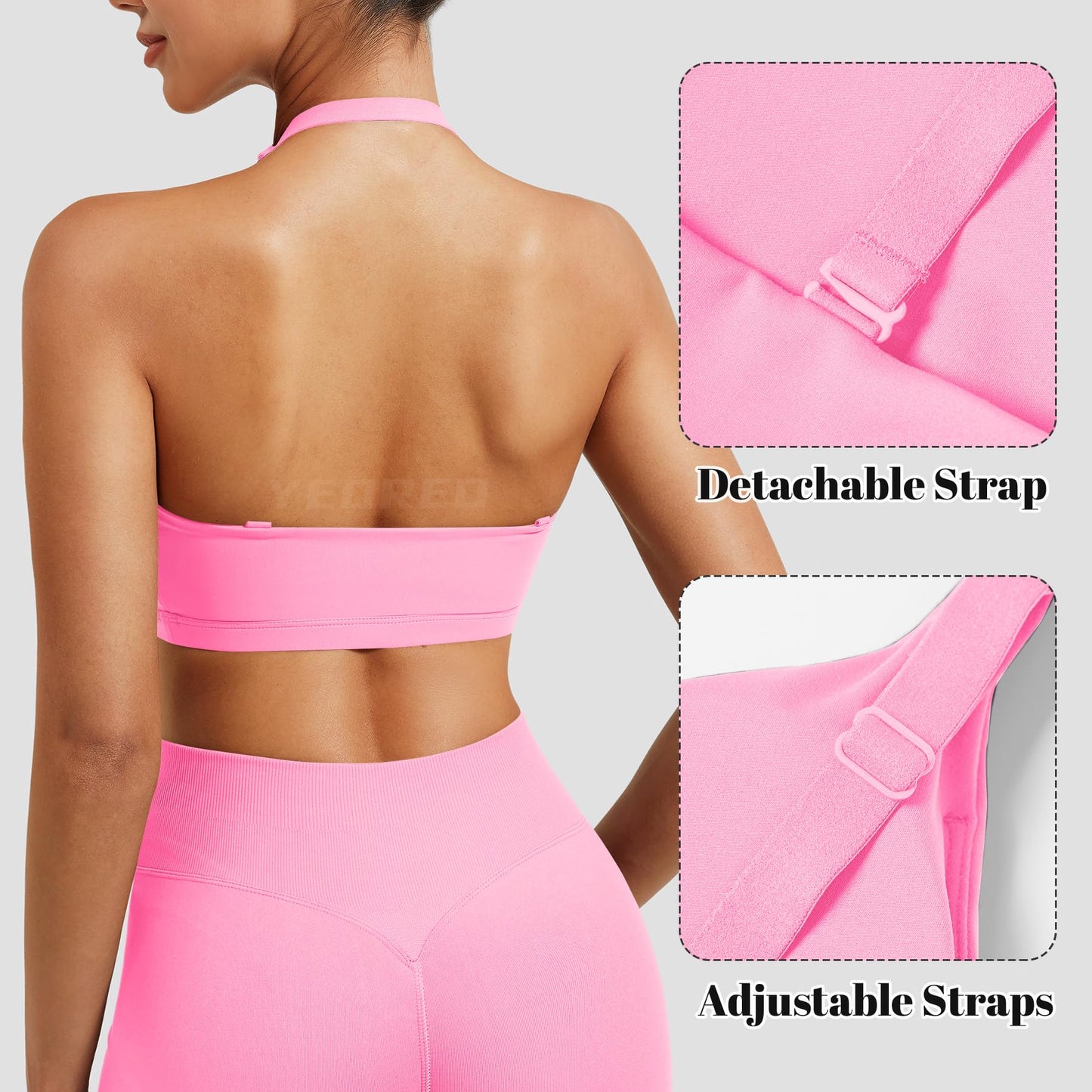 YEOREO Sports Bras for Women Micaela Open Back Workout Gym Bra Padded Medium Impact Yoga Tops with Ajustable Back Straps Black Purple M