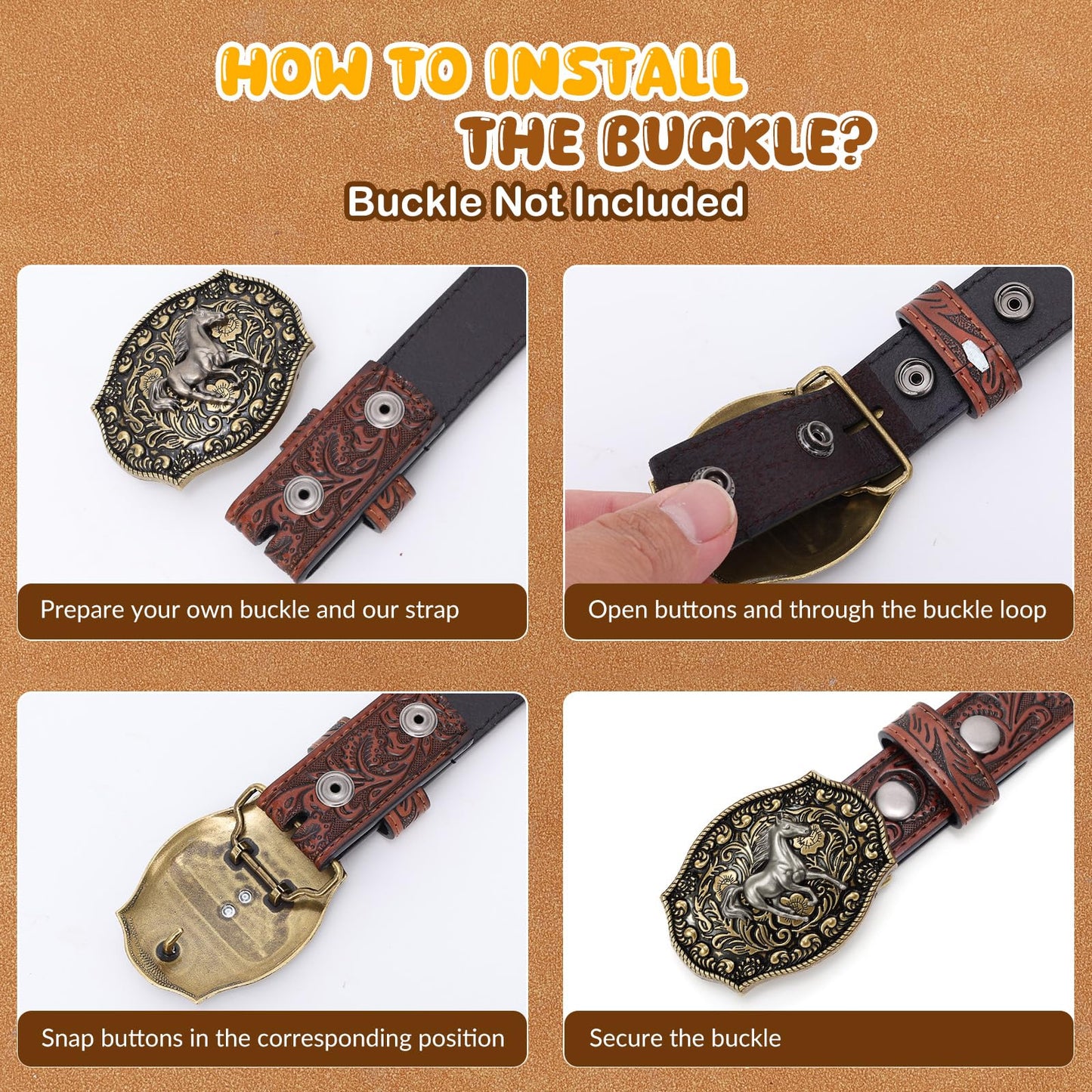 SANSTHS Kids Western Belt without Buckle Genuine Leather Boys Girls Belt Strap Cowgirl Cowboy Belts for Jeans Western Gifts, Embossed Leaf/Brown