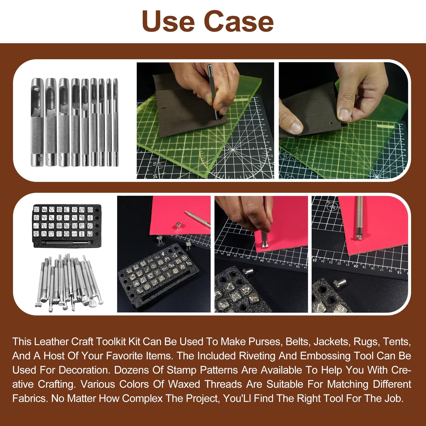 Runfider Leather Working Tool Set 588PCS Professional Leather Craft Tools Kit for Beginners with Carving Cutting Punching Sewing & Stamping Tools Leatherworking Kit for Handicraft DIY