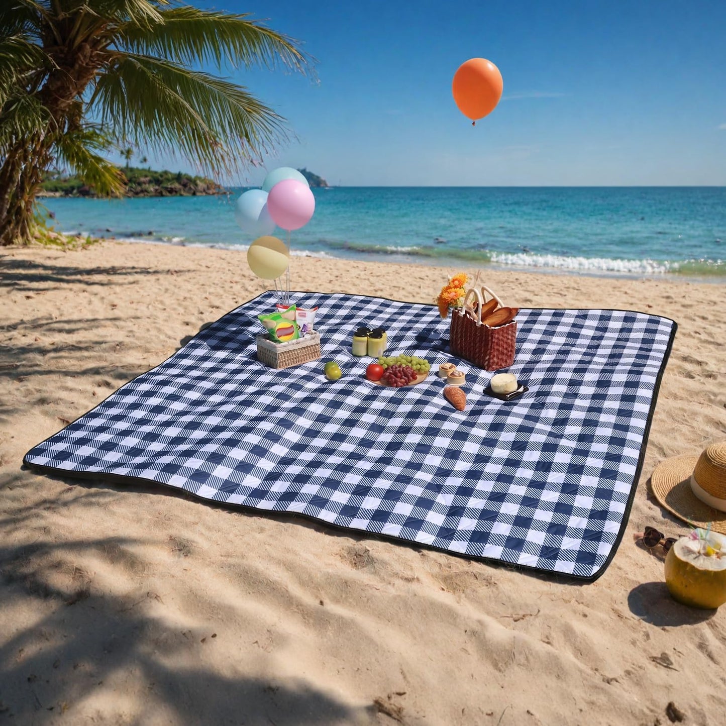 TigeJoy Extra Large Picnic Blanket Waterproof Foldable 80''x80'', Outdoor Picnic Mat Beach Blanket Sandproof for Park, Grass, Travel, Hiking, Camping Essentials, Gingham Picnic Blanket