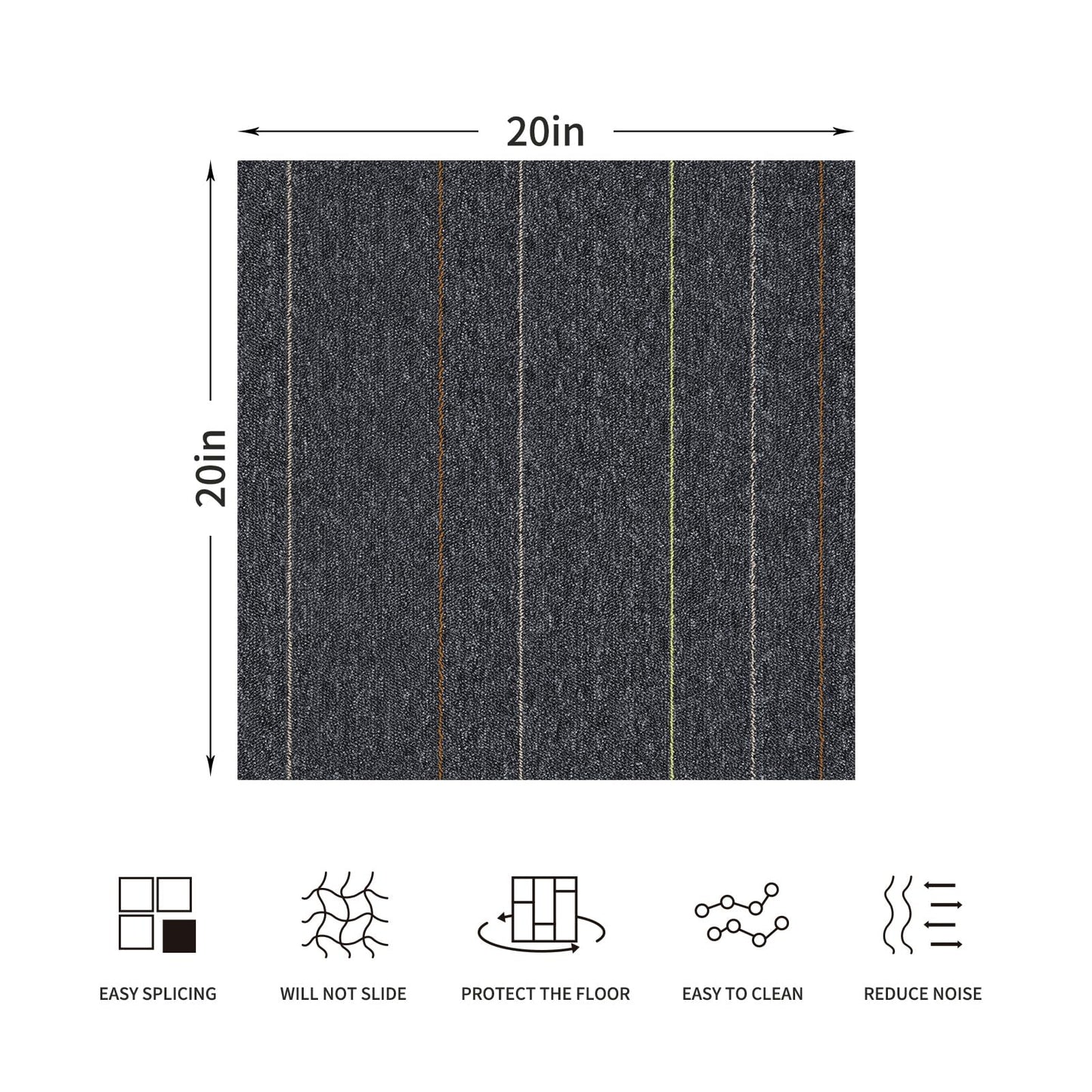 40 Tiles 20"x20" Carpet Tiles (107 sqft/Carton) - Non-Slip, Non-Adhesive, Padded Square Flooring for Home & Office - Easy DIY Installation, Seamless Look, Indoor & Outdoor Use