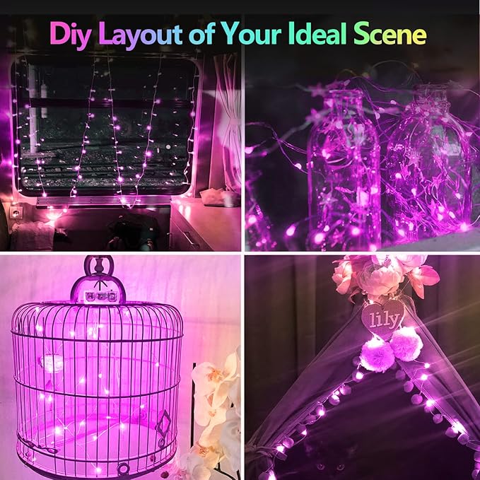4 Pack 20FT 60LED Halloween Battery Operated Fairy Lights with Timer, Waterproof Battery String Lights Outdoor Indoor, Battery Twinkle Lights for Bedroom Wedding Birthday Party Halloween (Purple)