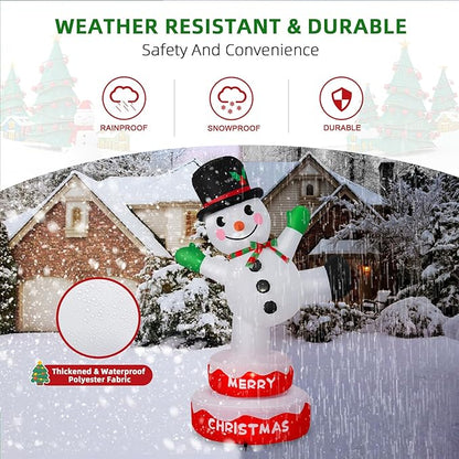 6FT Christmas Inflatables Snowman Outdoor Decorations, Rotating Snowman Inflatable Stands on Donut Base Christmas Blow Up Yard Decorations Built-in LEDs for Xmas Party Garden Outdoor Decor