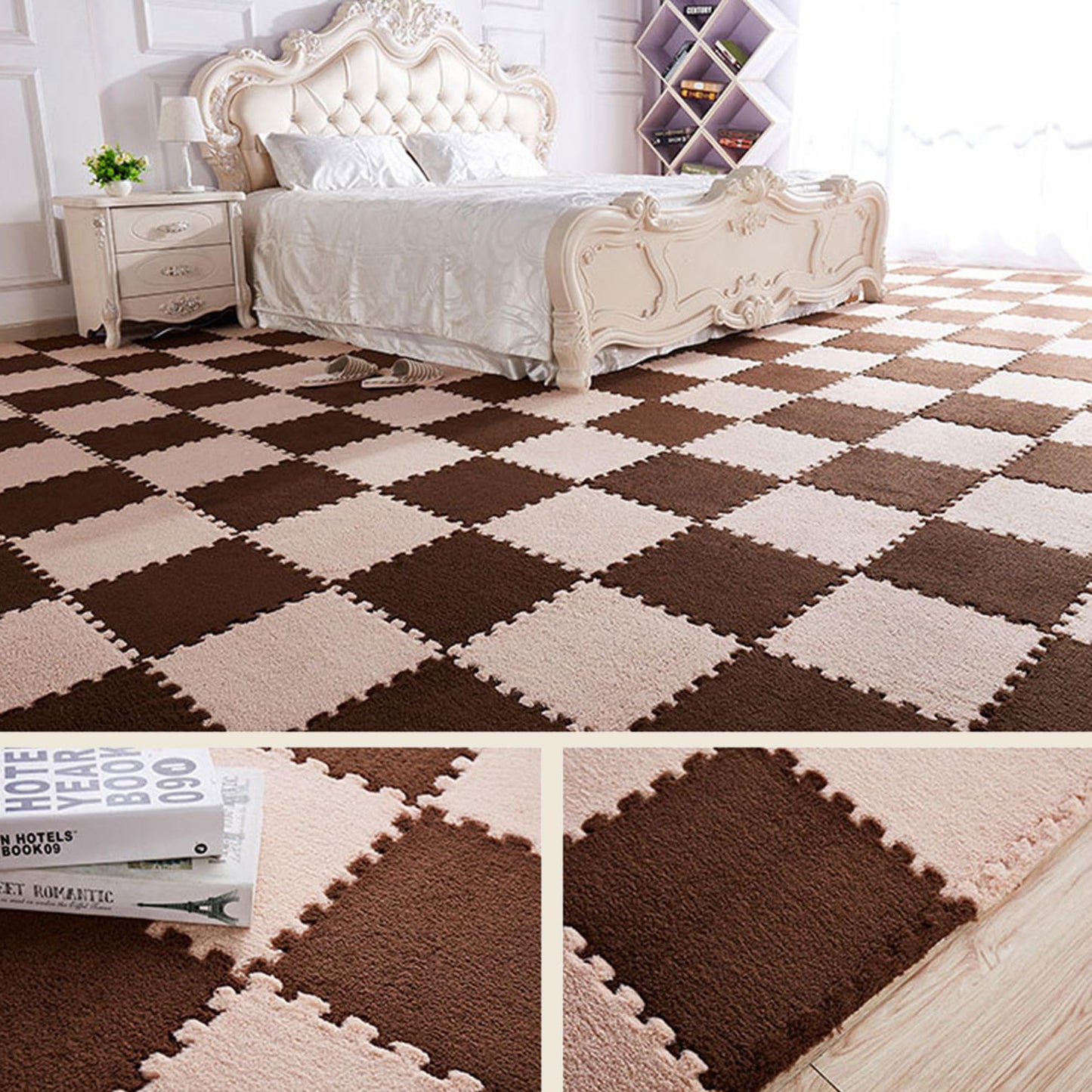 Interlocking Carpet Shaggy Soft EVA Foam Mats Fluffy Area Rugs Protective Floor Tiles Exercise Play Mat for Children Kids Room Home Parlor Bedroom 12 pcs (Coffee, 12)