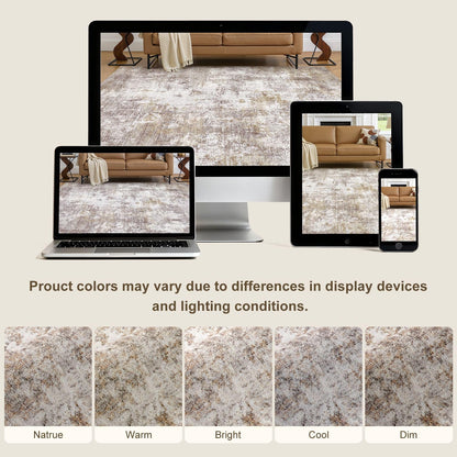ELLIUNE 10x13 Washable Area Rugs for Living Room, Non Slip Soft Large Rugs for Bedroom Dining Room, Modern Abstract Low Pile Stain Resistant Carpet for Laundry Office Home Decor - Gold Brown
