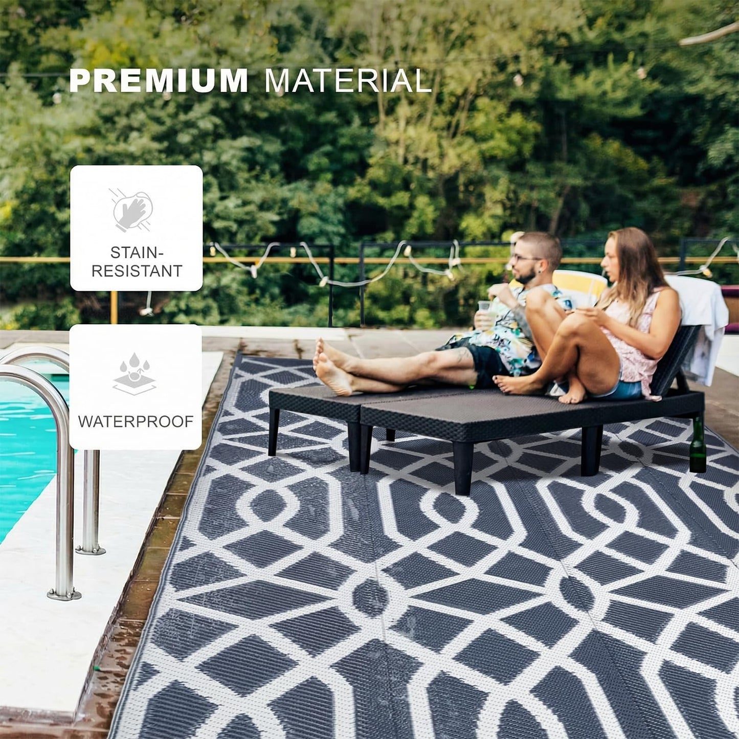 wikiwiki Outdoor Rug, 5x8ft Waterproof Reversible Mat Indoor Outdoor Rugs Carpet, Small Area Rug Plastic Straw Rug for Patio Deck Balcony Pool RV Camping Beach Picnic, Grey, Rugscape Series