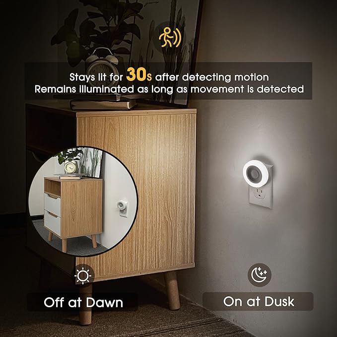 Briignite Motion Sensor Night Light, [2 Pack] Night Lights Plug into Wall, Auto On/Off Motion Activation Nightlight, Energy-Saving 0.6W LED, Daylight White, Ideal for Kids, Bedroom, Bathroom