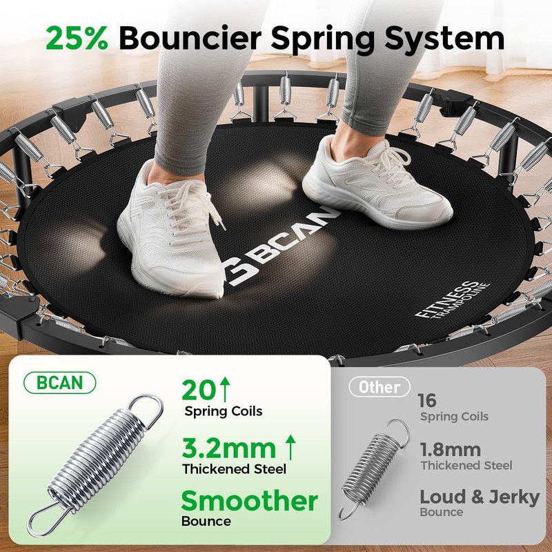 BCAN 40" Foldable Mini Trampoline, Rebounder Trampoline for Adults, Adjustable Foam Handle, Exercise Rebounder for Adults Indoor/Garden Workout, Max Load 330lbs, Green