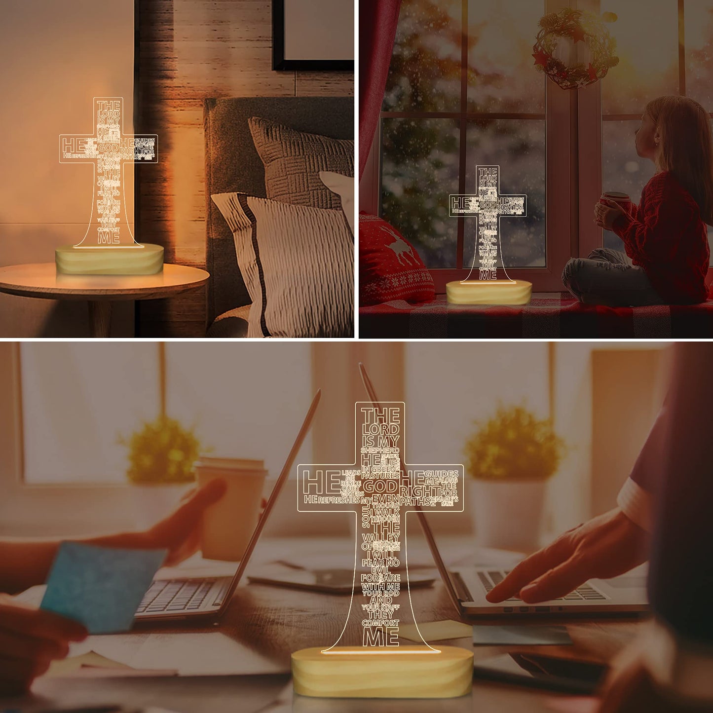 Jesus Cross 3D Night Light, Christian Gifts for Boys Girls, Christmas Gift Warm White Wooden Handmade, The Lord Desk Lamps Room Home Decor Xmas Birthday Easter Cross Gifts