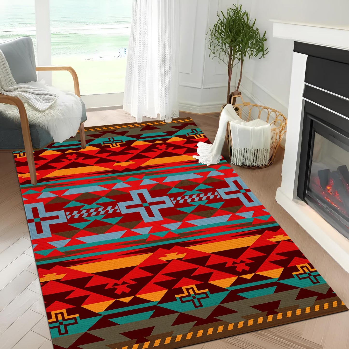 Southwest Area Rug for Living Room, 3x5 ft Native American Carpet for Farmhouse, Hallway, Kitchen, Living Room, Bedroom