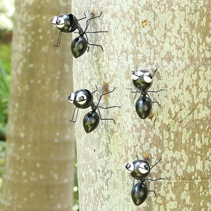 Metal Yard Art Garden Decor Cute Ant Outdoor Fence Decorations Lawn Ornaments - Set of 4 Black