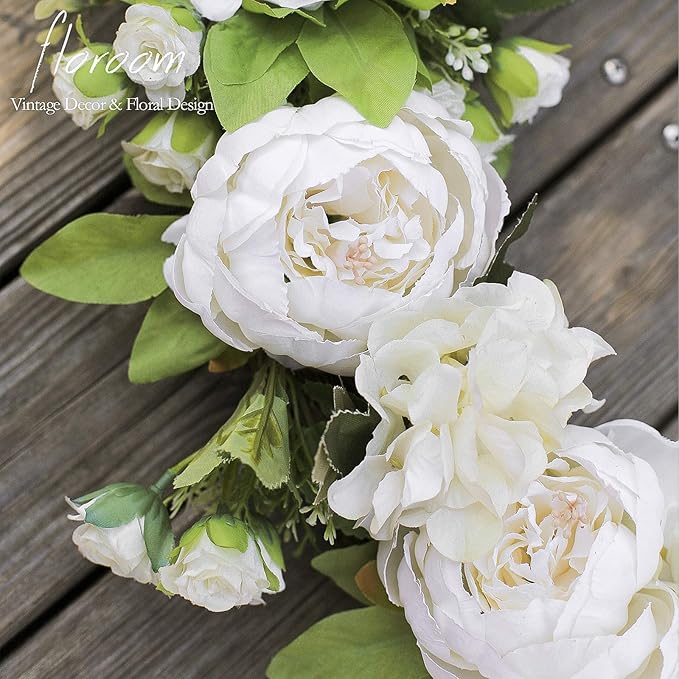 Floroom Floral Wreath, 20" Artificial White Peony Hydrangea Wreath for Front Door Wedding Decorations Wall Decor