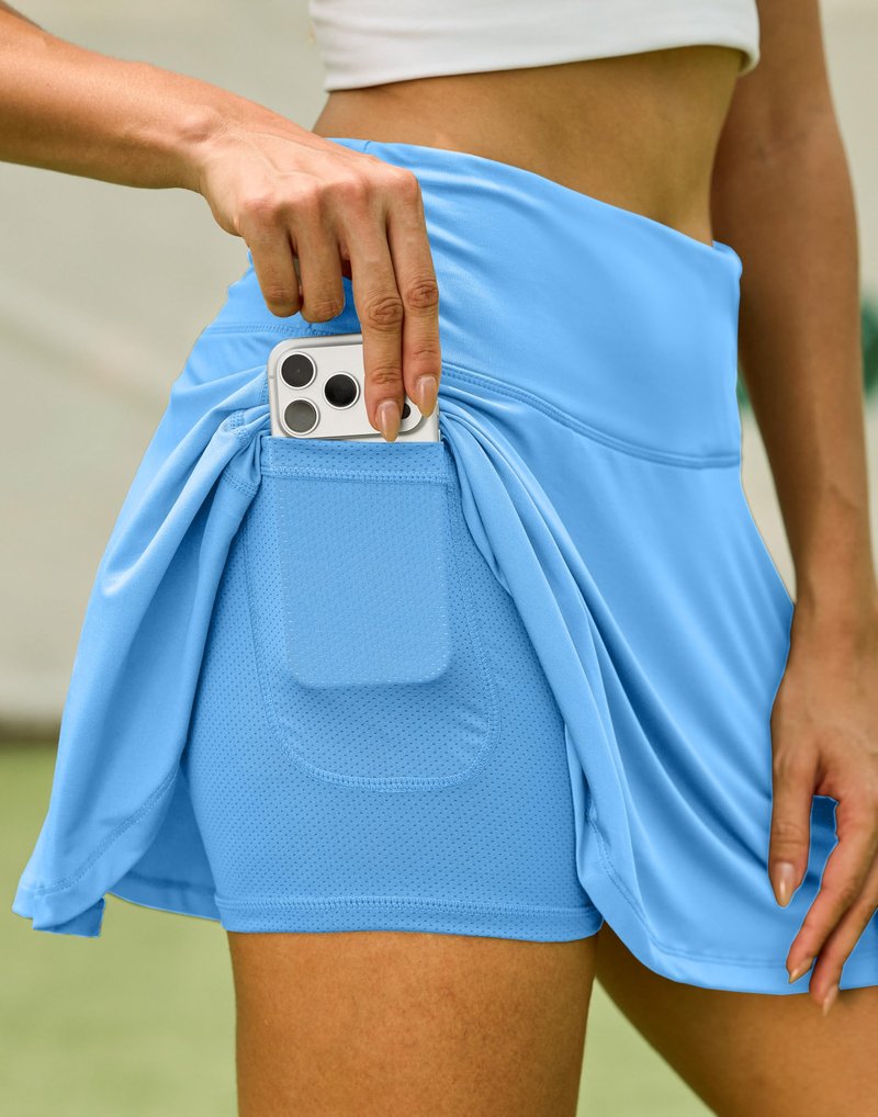 SANTINY Pleated Tennis Skirt for Women with 4 Pockets Women's High Waisted Athletic Golf Skorts Skirts for Running Casual (Light Blue_XXL)