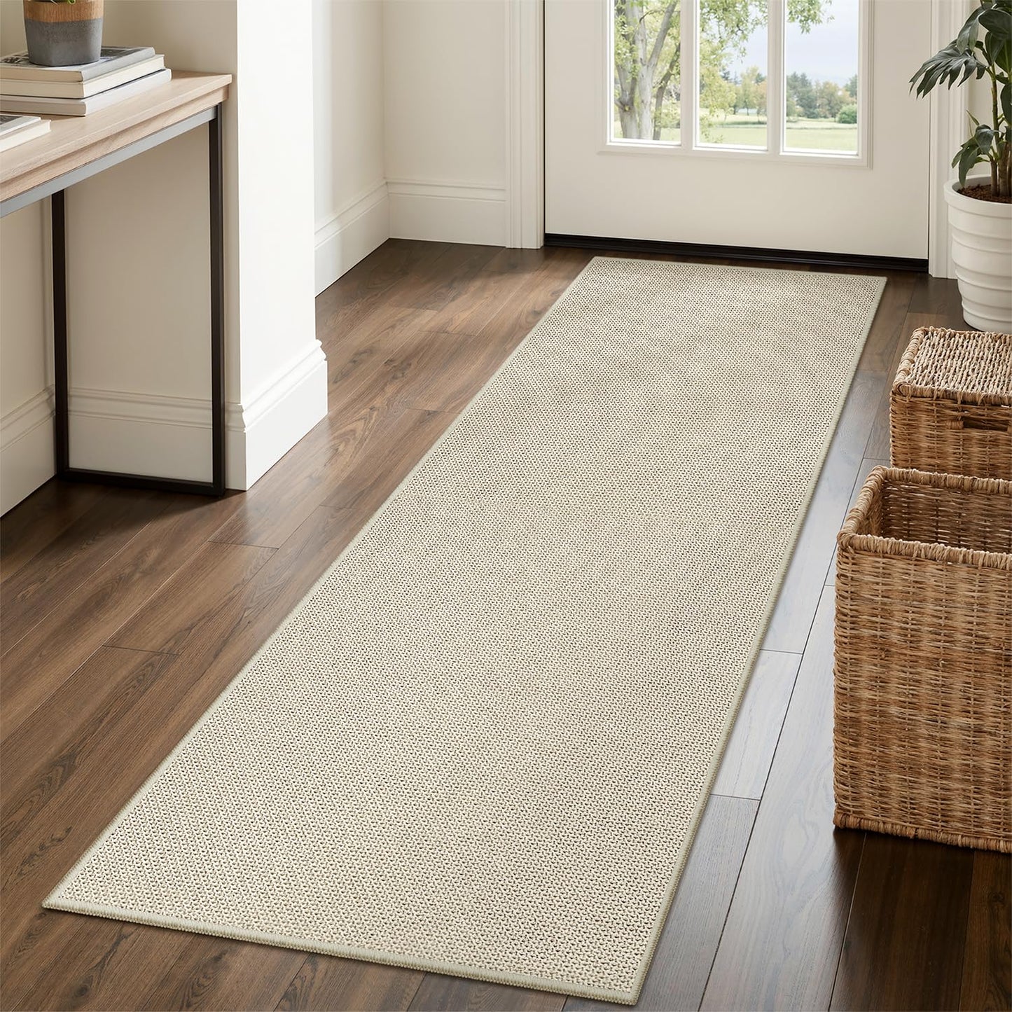 2x6 Runner Rug for Hallways Non Slip, Entryway Rugs with Rubber Backing, Washable Kitchen Carpet Runner Woven Rug, Indoor Mat for Bathroom, Beige Rugs for Bedroom