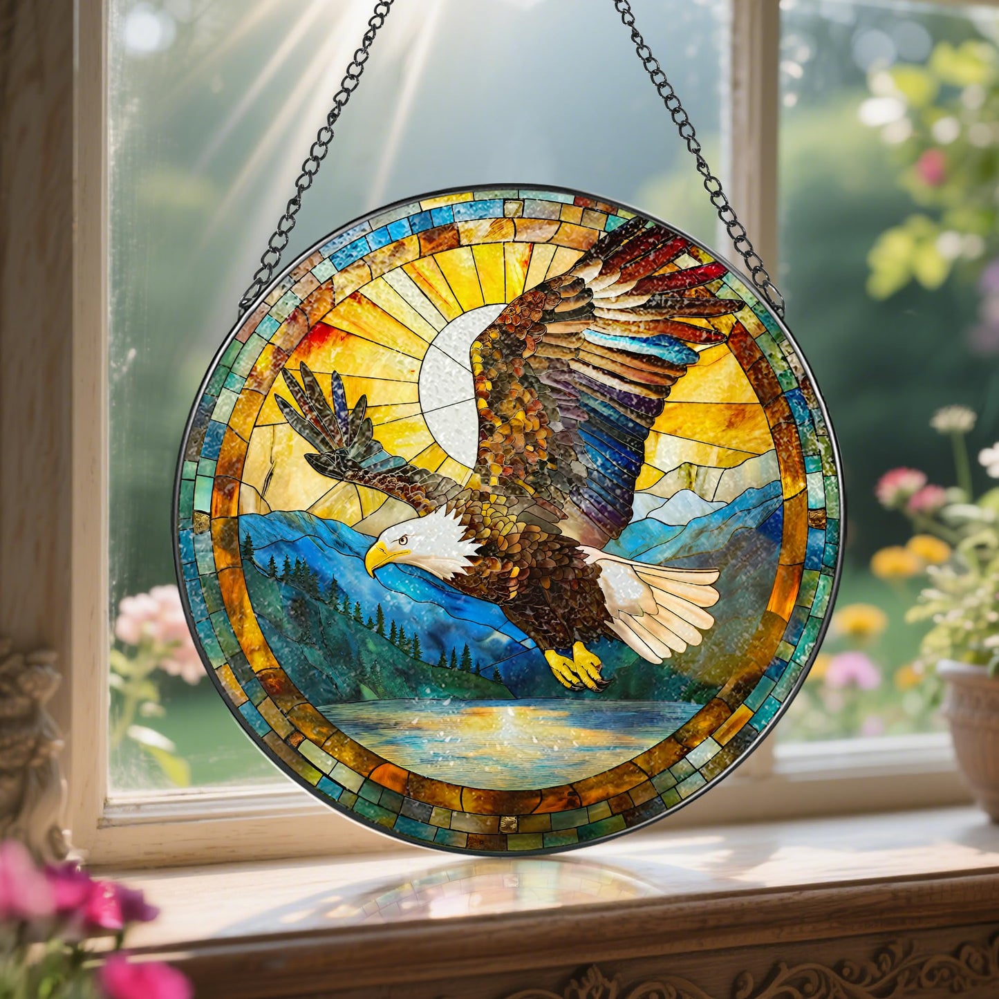 Bald Eagle Sun Catcher, 8 Inch Stained Glass Suncatcher, Stained Glass Window Hanging, Bald Eagle Indoor Decor, Idea Gift, Gift Exchange