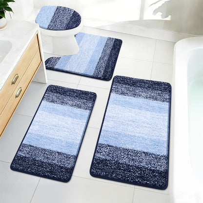 Bsmathom Bathroom Rugs Sets 4 Piece, Soft Absorbent Microfiber Bath Rugs with U-Shaped Contour Toilet Rug and Toilet Lid Cover, Thick Non-Slip Plush Shaggy Bath Mat Set,Navy Blue