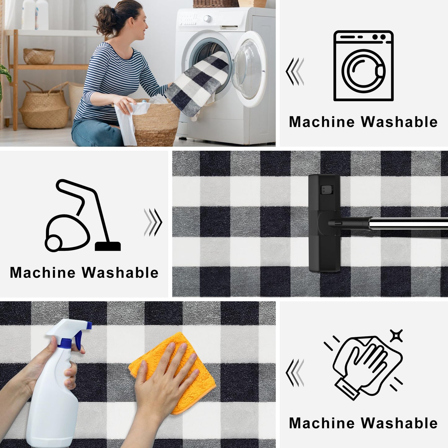 ZJYeRug 2X4 Buffalo Plaid Rug for Entryway,Machine Washable Black and White Checkered Small Runner Rugs for Indoor,Non Slip Soft Mat for Farmhouse Kitchen Porch Bedroom Living Room Hallway Christmas
