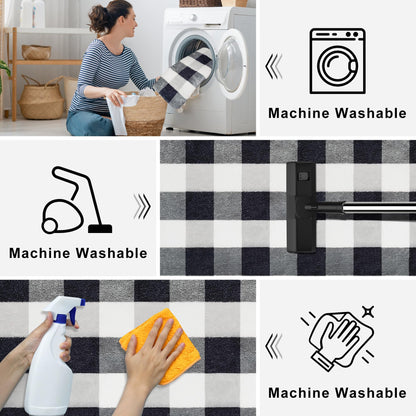 ZJYeRug 2X4 Buffalo Plaid Rug for Entryway,Machine Washable Black and White Checkered Small Runner Rugs for Indoor,Non Slip Soft Mat for Farmhouse Kitchen Porch Bedroom Living Room Hallway Christmas