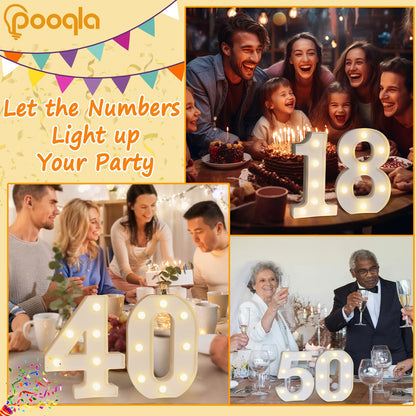Pooqla Decorative LED Light Up Number Letters, White Plastic Marquee Number Lights Sign for Wedding Decor, Battery Operated (17)