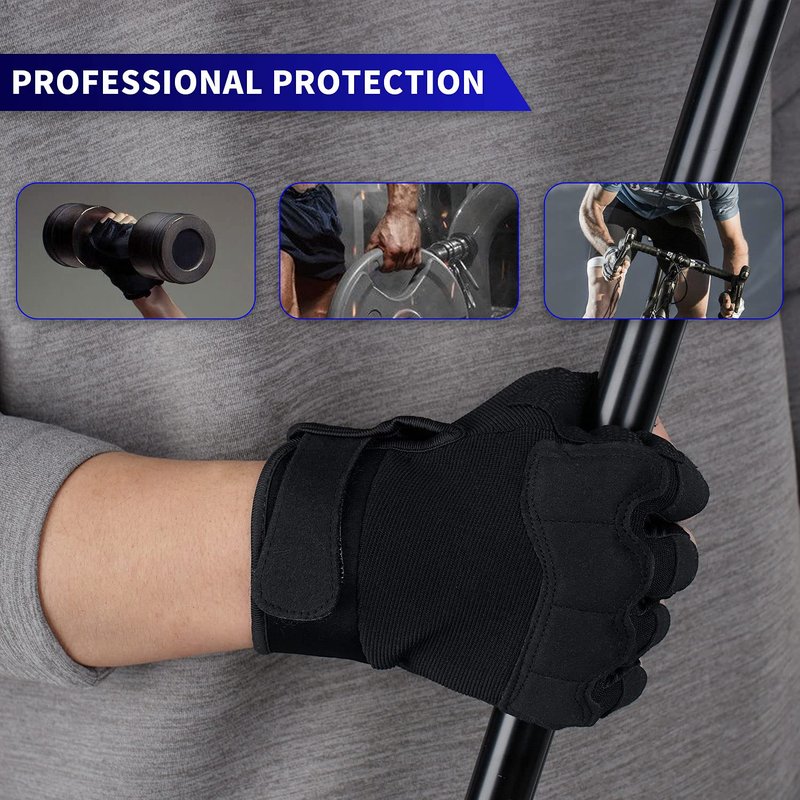 FIORETTO Fingerless Gloves for Men, Breathable Grip Palm Gloves for Motorcycle Riding, Driving, Cycling, Exercise, Workout, Climbing, Hiking and Outdoor Activities Black Medium