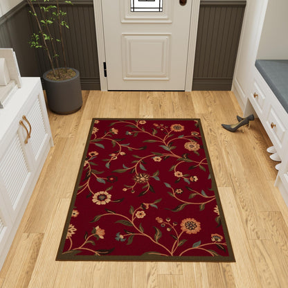 Ottomanson 3'3" x 4'7" Rugs for Living Room Floral Area Rug for Bedroom - Non Slip Durable Large Floor Carpet for High Traffic Areas - Indoor Rug for Dining Room Kitchen Kids Playroom, Red