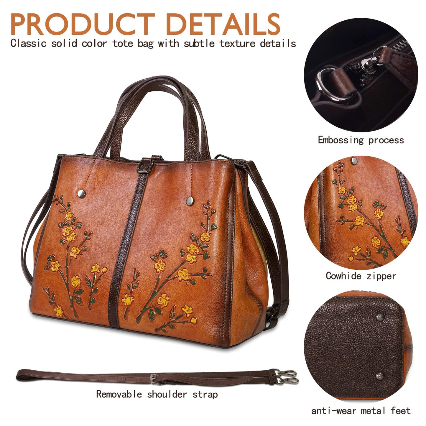 SHARPAD Genuine Leather Satchel for Women Top Handle Bags Handmade Purse Vintage Embossed Leather Crossbody Handbags Hobo Bag (Brown-2)