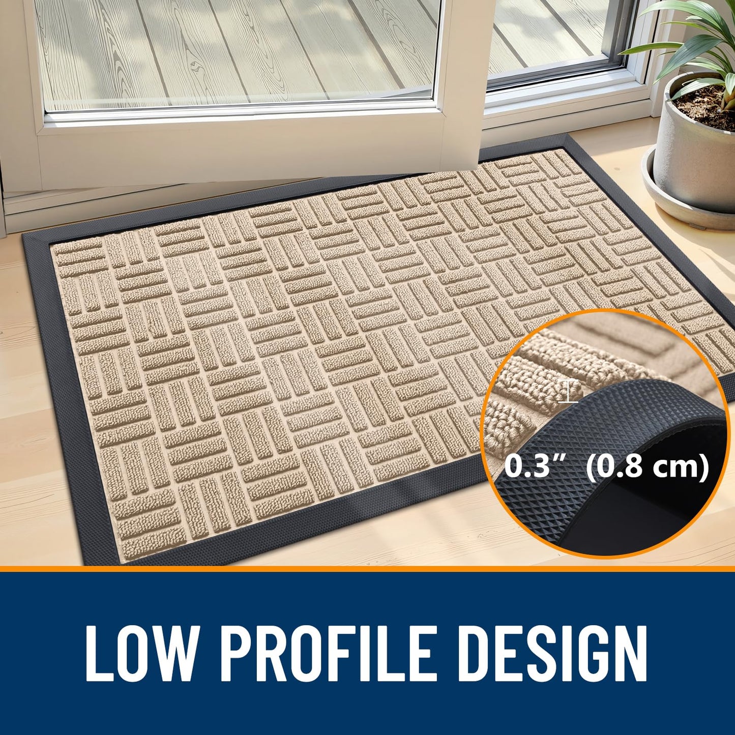 OLANLY Front Door Mat Outside Entrance 29.5x17, Absorbent, Heavy Duty Sturdy Natural Rubber Doormat Indoor Outdoor, Non-Slip, Stain and Fade Resistant, Low Profile Floor Mat for Entryway, Latte White