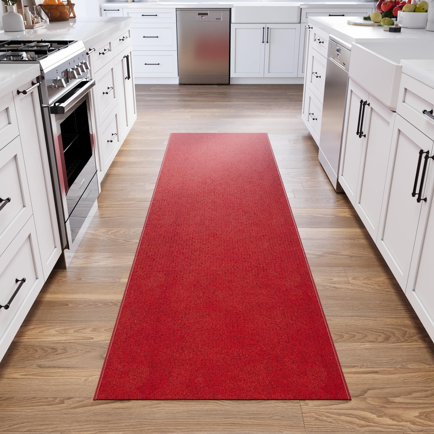 Ottomanson 2'7" x 11' Ultra-Thin Hallway Runner Rug - Durable Non-Slip Carpet for High-Traffic Areas - Fits Under Doors for Seamless Entry - Ideal for Kitchen, Entryway, Bedroom & Living Room, Red