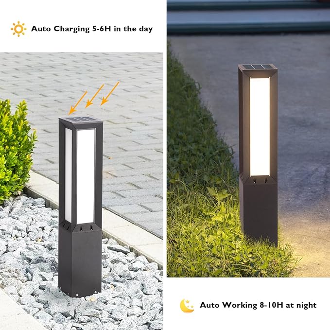 Solar Pathway Lights Outdoor, 32“ Landscape Path Light Commercial Bollard Lighting Solar Powered Driveway Lights, Modern 3000K LED IP65 Waterproof Walkway Lamp for Lawn Garden Patio Yard