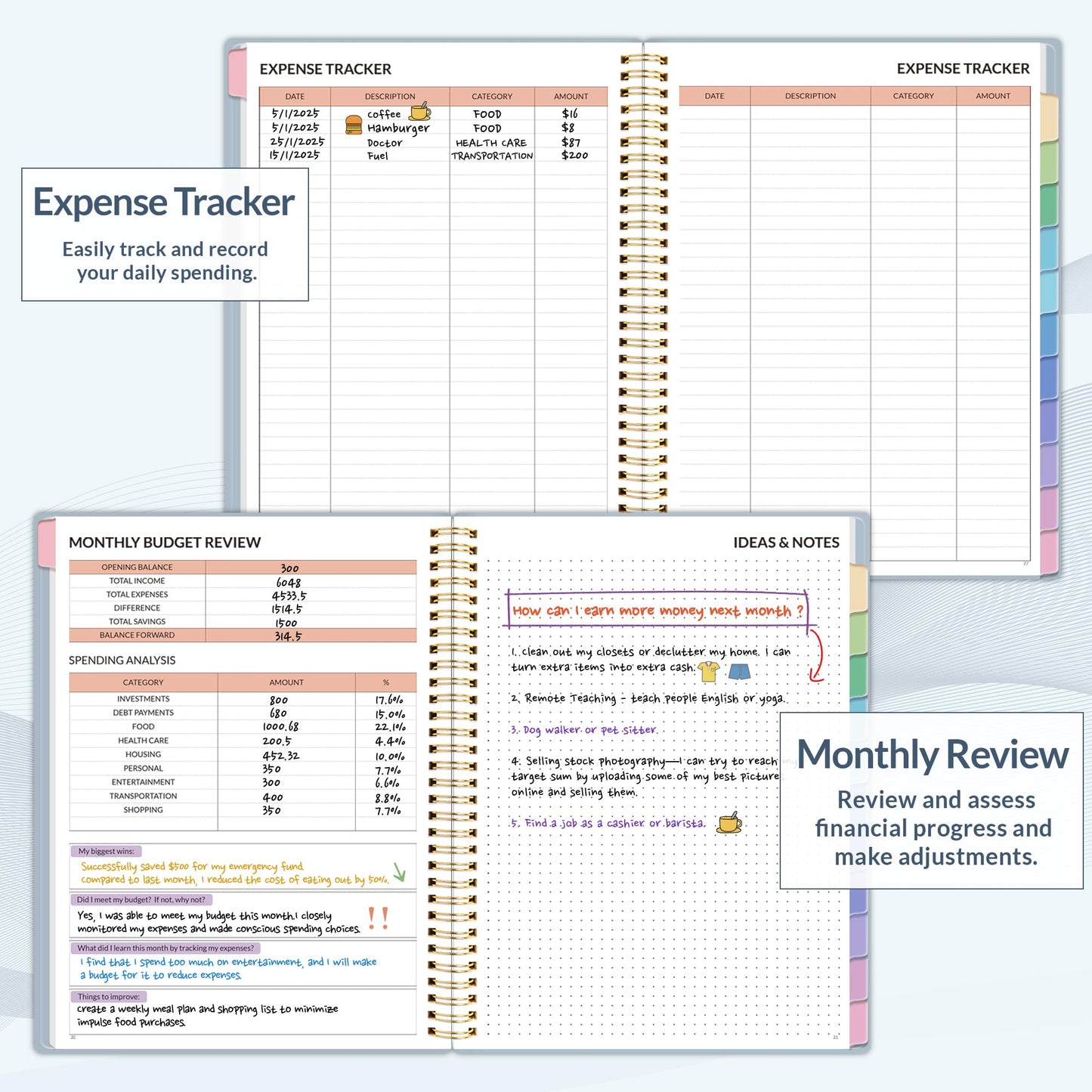 SUNEE Budget Planner - Monthly Budget Book with Expense Tracker Notebook, A4(8.5" x 11") Undated 12 Month Bill Organizer & Finance Planner to Manage Your Money, Account Book with Colorful Tab, Blue