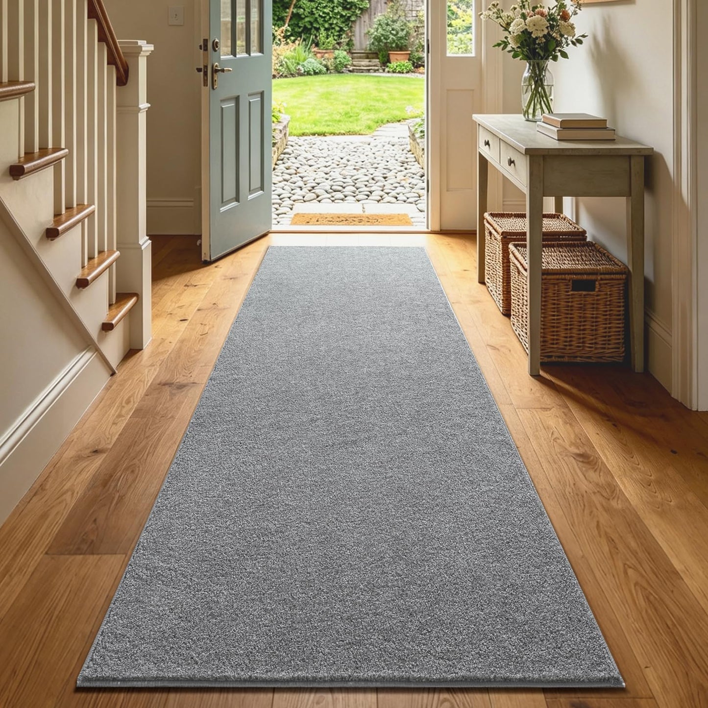 2x6 Washable Runner Rug for Hallway Kitchen Bedroom, Low-Pile Non-Slip Thin Area Rug for Entryway Bathroom, Indoor Carpet for Bedside Laundry Living Room Home Decor (Grey)